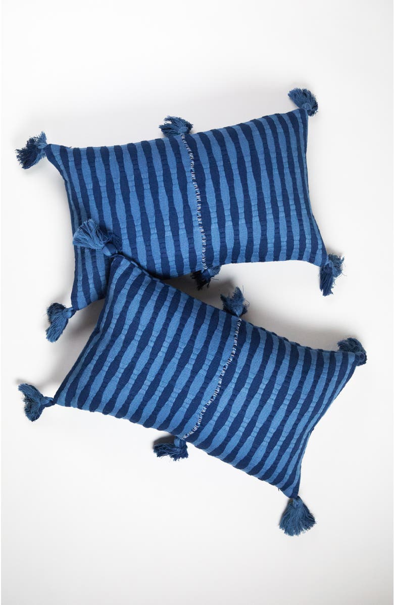 Archive New York Antigua Naturally Dyed Indigo Striped Cotton Throw Pillow, Alternate, color, Natural Indigo