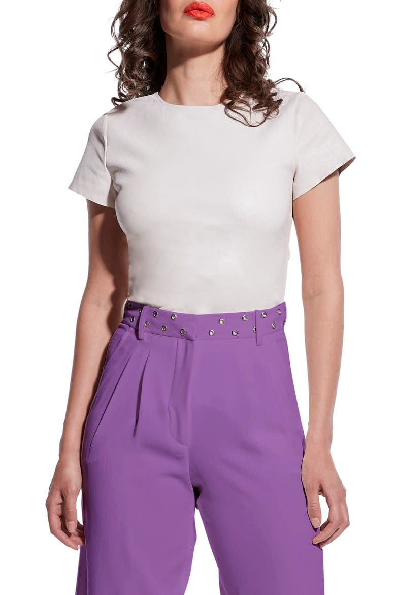 Brando Stretch Leather Tee, Main, color, BUTTERCREAM