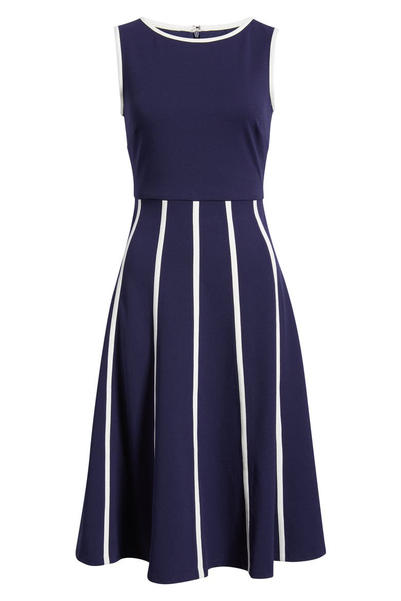 Sleeveless Cool Crepe Fit & Flare Dress, Alternate, color, DEEP NAVY/ WHITE DOVE