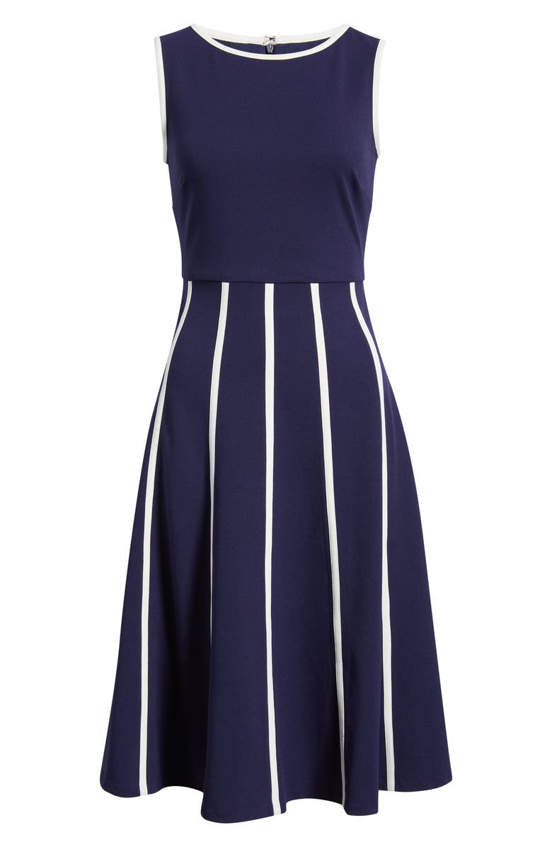Anne Klein Sleeveless Cool Crepe Fit & Flare Dress, Alternate, color, Deep Navy/ White Dove