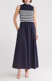 BY DESIGN Country Club Sleeveless Mixed Media Maxi Dress