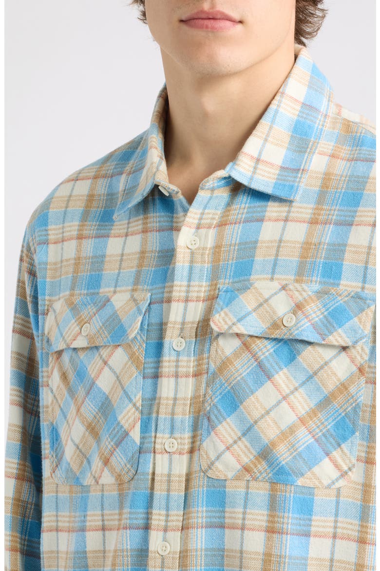 Plaid Cotton Flannel Button-Up Shirt, Alternate, color, BLU