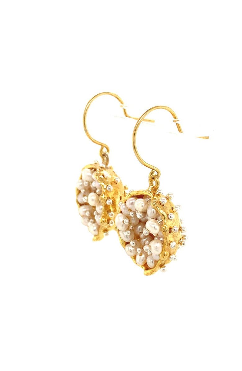 Esin Akan Dance of Stamens Earring Midi, Gold plated hollow bezel with fresh water baby pearls, Alternate, color, Gold Plated