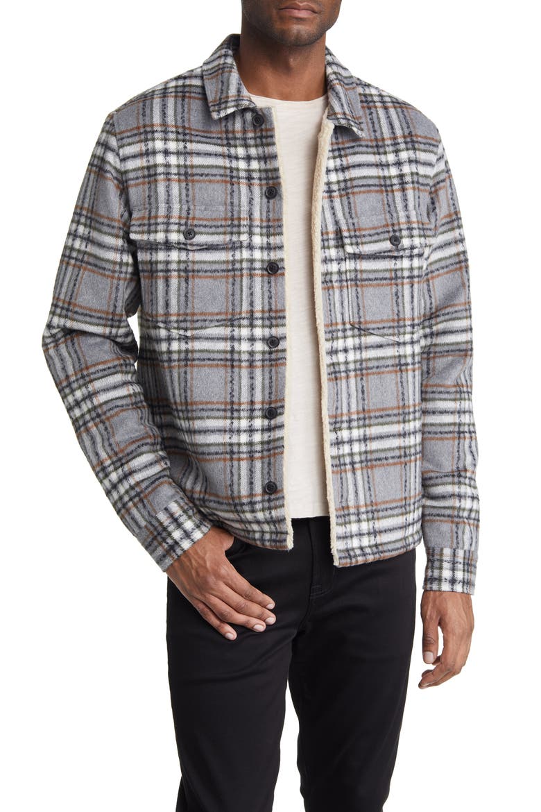 Xanetta Plaid Shirt Jacket, Main, color, GREY