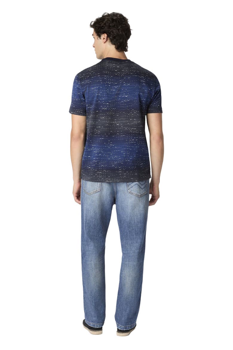 Crew-neck Cotton T-shirt With Jacquard Greek Motif, Alternate, color, Blue Multi