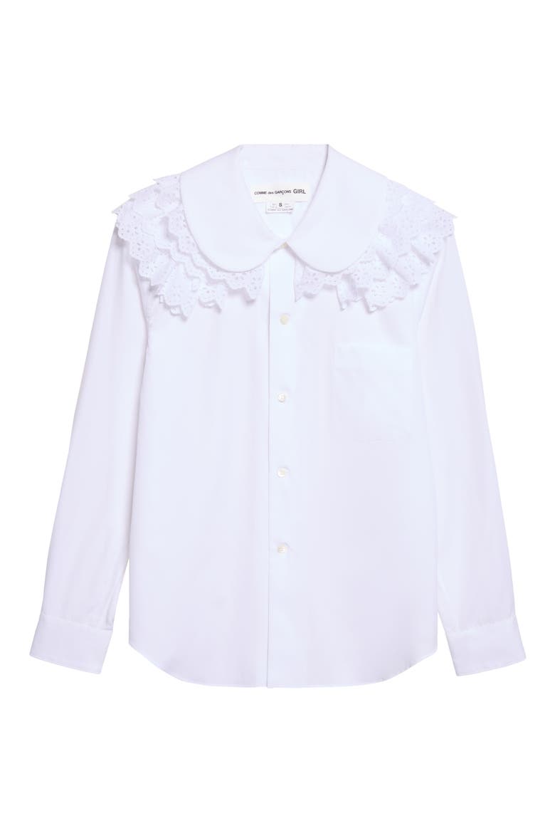 Cotton Broadcloth Shirt with Lace Ruffles, Main, color, WHITE
