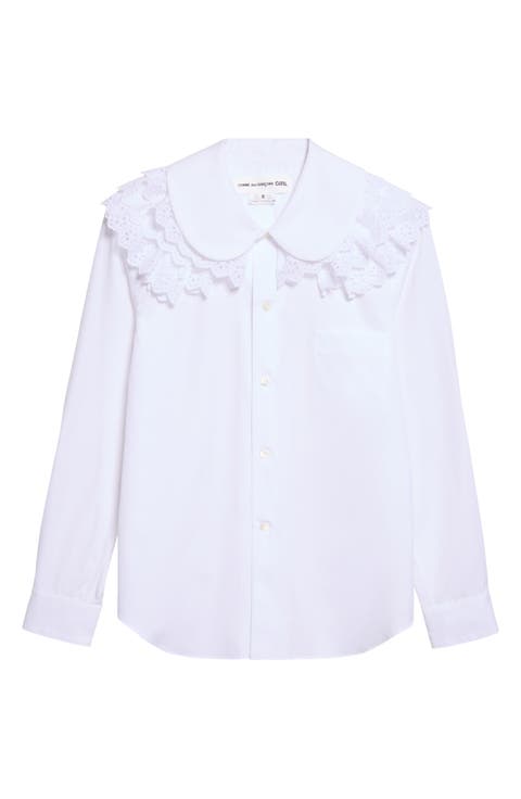 Cotton Broadcloth Shirt with Lace Ruffles