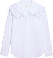 Comme des Garçons Girl Cotton Broadcloth Shirt with Lace Ruffles