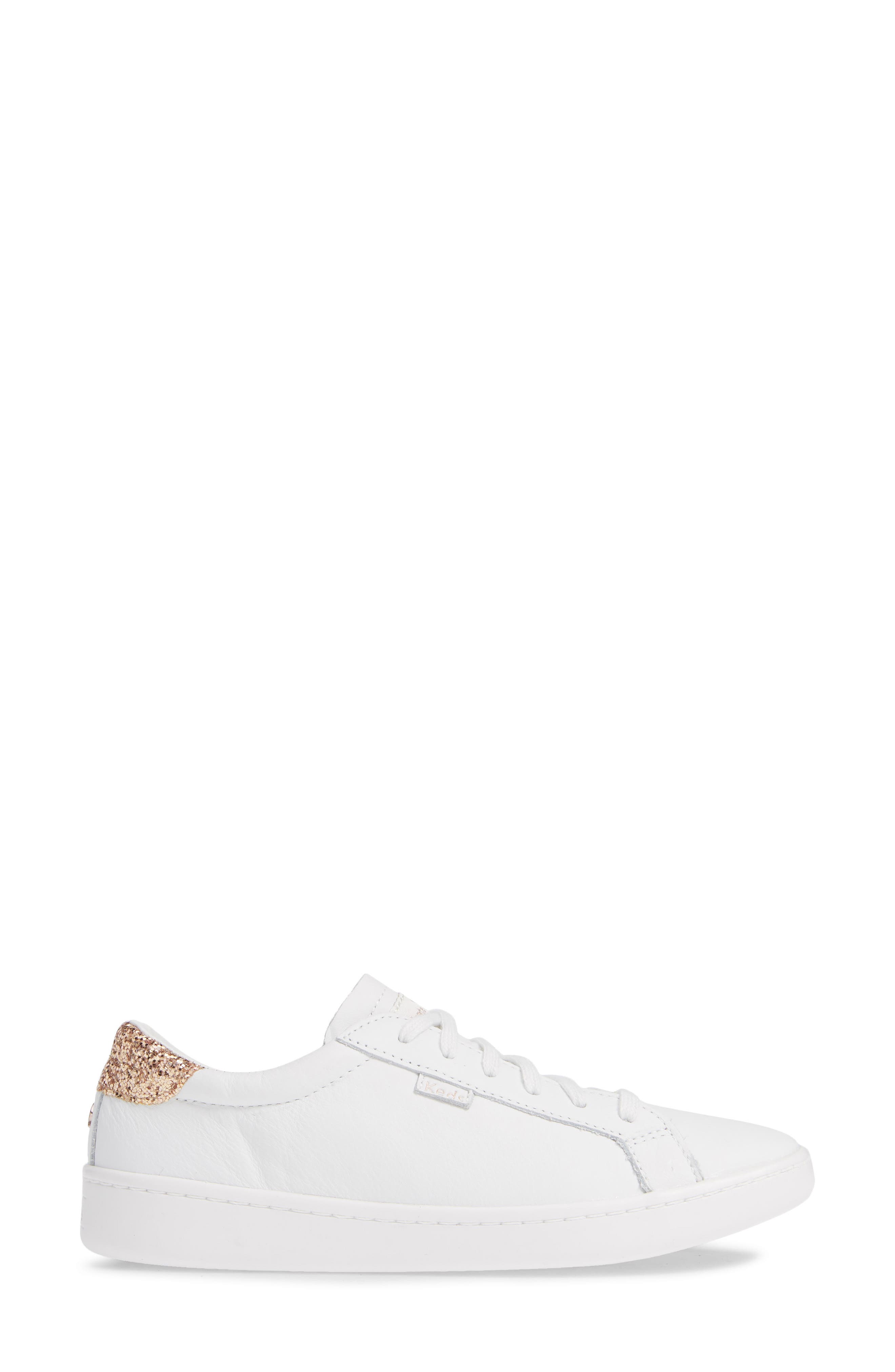 Keds® for kate spade new york ace glitter sneaker, Alternate, color, WHITE/ ROSE GOLD