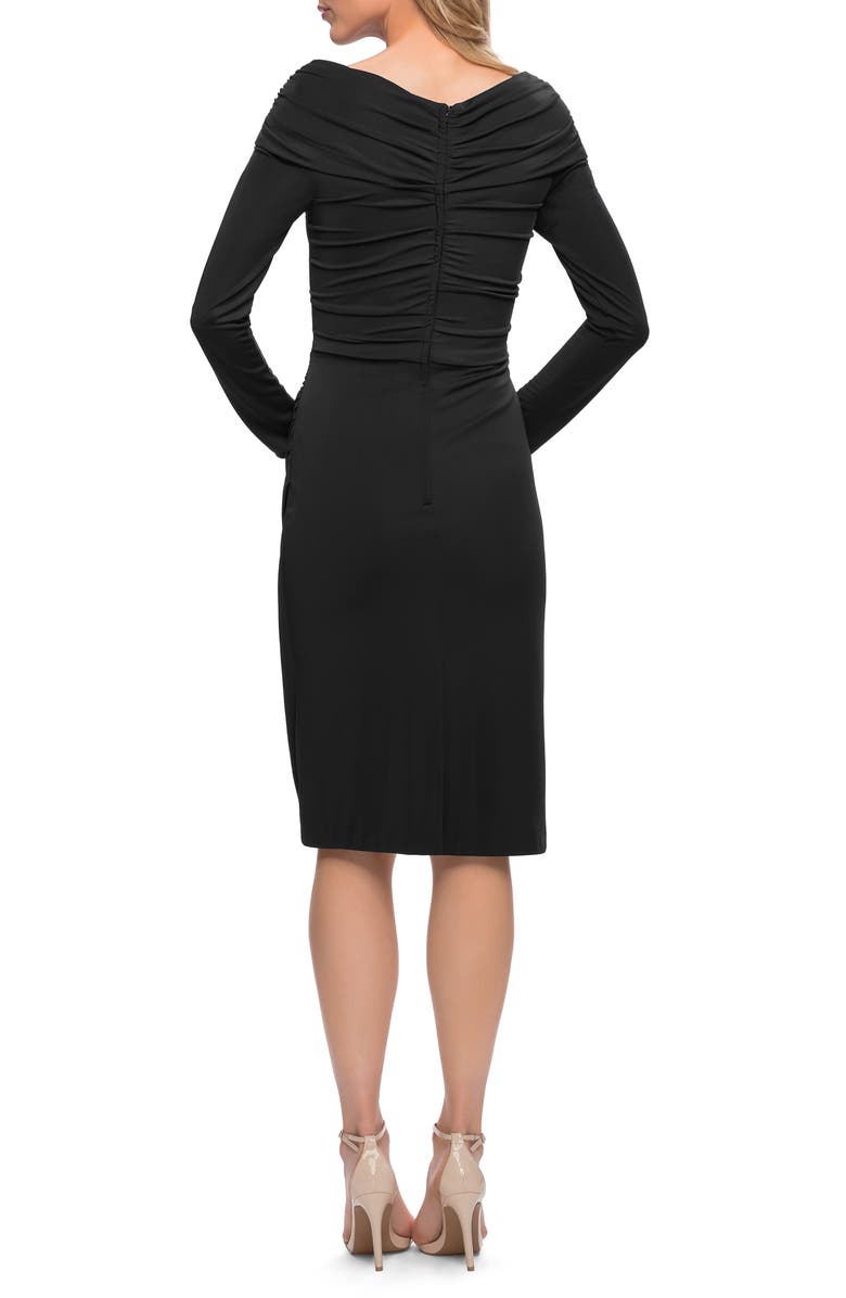 La Femme Long Sleeve Ruched Cocktail Dress, Alternate, color,