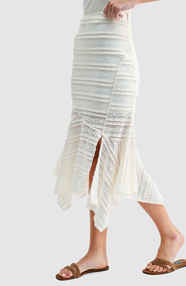 All in Favor Lace Handkerchief Hem Skirt, Alternate, color, Cream