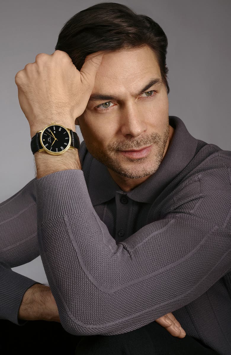 PORSAMO BLEU Veritas 1 Croc Embossed Leather Strap Watch, 40mm, Alternate, color, Gold