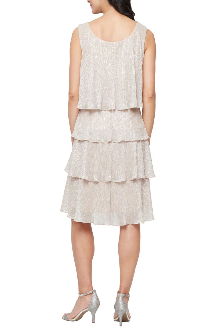 Metallic Tiered Sleeveless Dress with Jacket, Alternate, color, GOLD