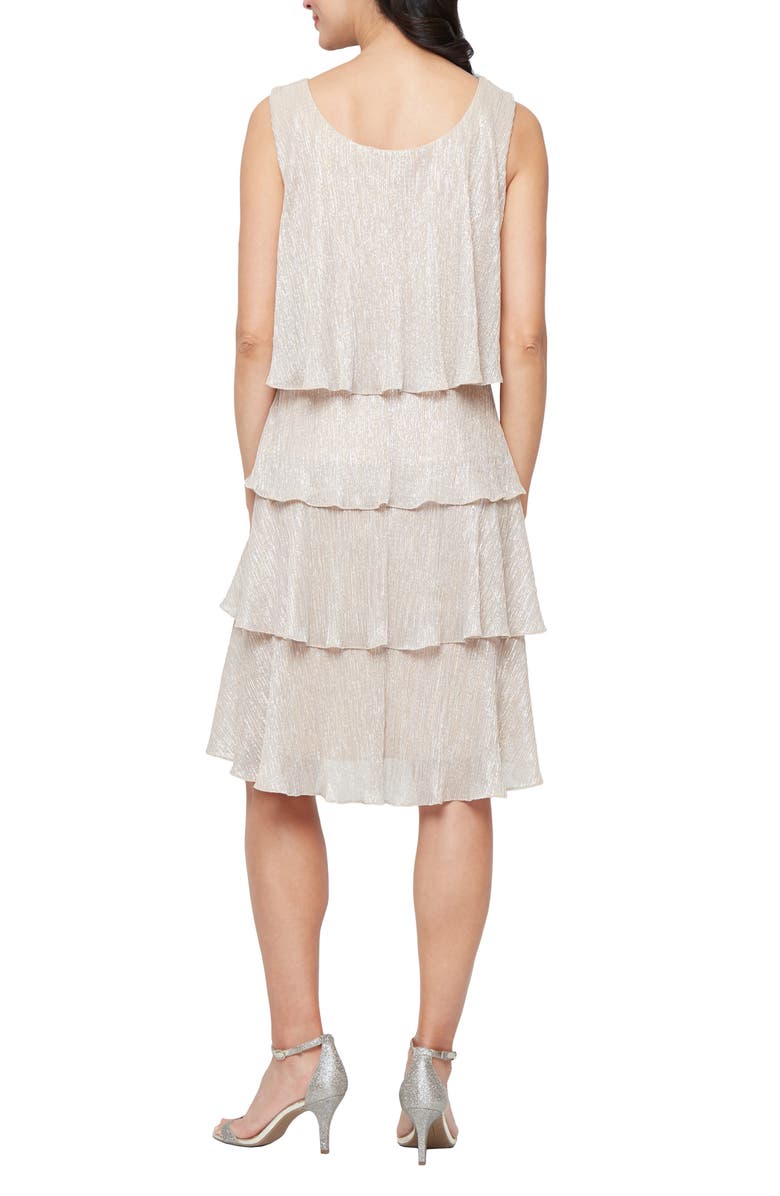 SL FASHIONS Metallic Tiered Sleeveless Dress with Jacket, Alternate, color, Gold