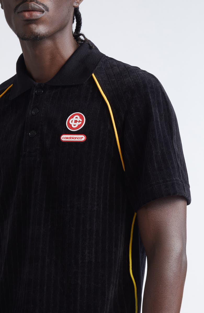 Casablanca Raglan Sleeve Rib Velour Polo, Alternate, color, Black