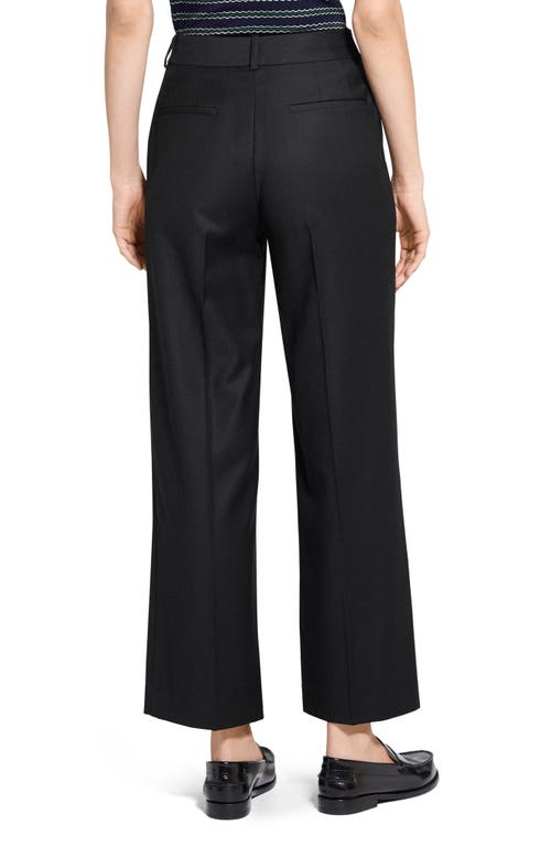 Theory Flat Front Virgin Wool Ankle Wide Leg Pants In Black