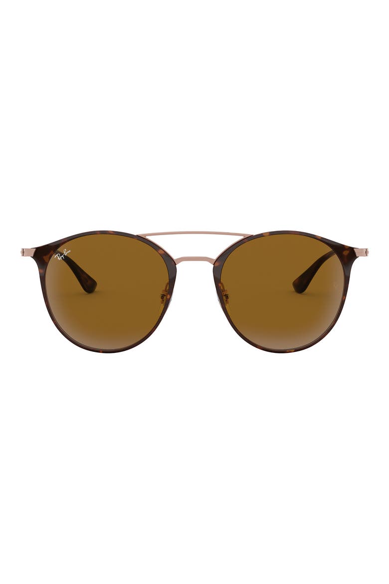 Highstreet 52mm Round Brow Bar Sunglasses, Main, color, COPPER TORTOISE