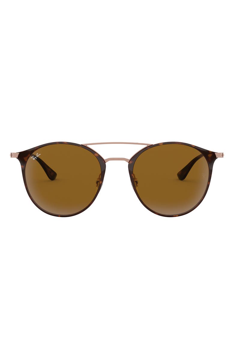 Ray-Ban Highstreet 52mm Round Brow Bar Sunglasses, Main, color, Copper Tortoise