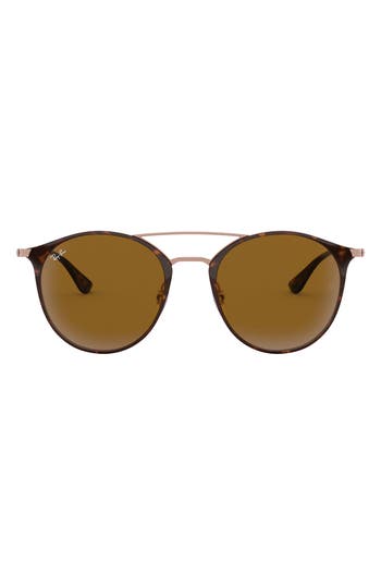 Ray Ban Ray-ban Highstreet 52mm Round Brow Bar Sunglasses In Brown