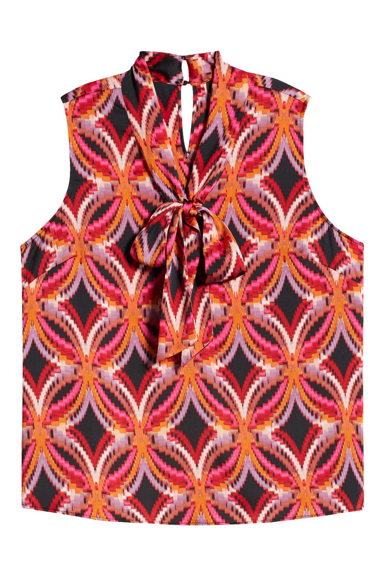Abstract Geo Print Sleeveless Matte Satin Top, Alternate, color, BLACK ROSE