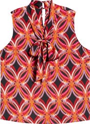 Tahari ASL Abstract Geo Print Sleeveless Matte Satin Top