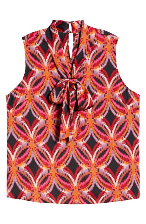 Tahari Asl Abstract Geo Print Sleeveless Matte Satin Top In Black Rose