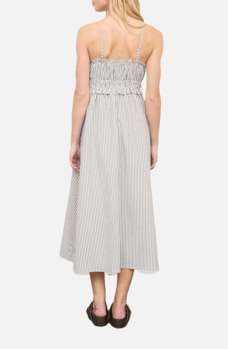 Blu Pepper Stripe Ruffle Shirred Seersucker Midi Dress, Alternate, color, Black