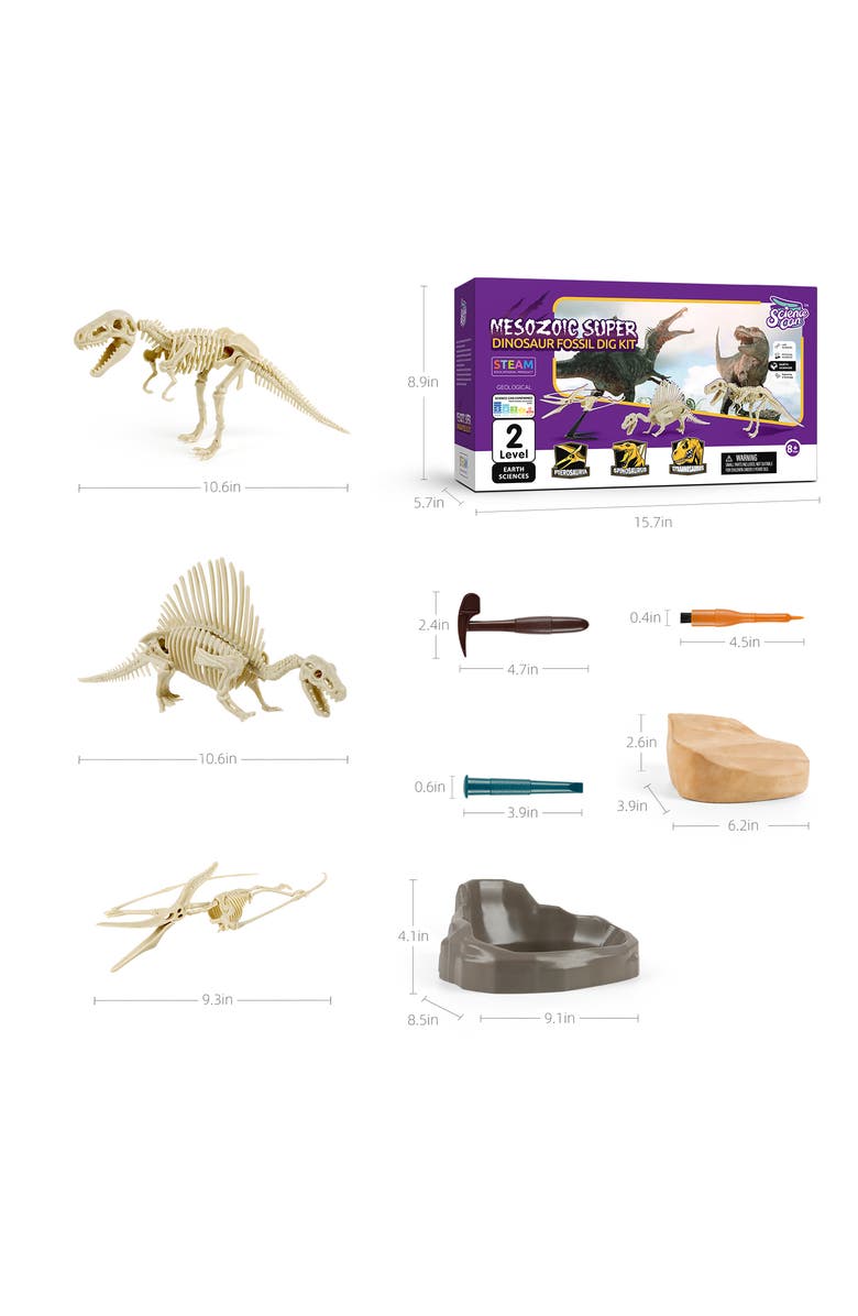 Science Can Mesozoic Super Dinosaur Fossil Dig Kit 6+, Alternate, color, Multicolored