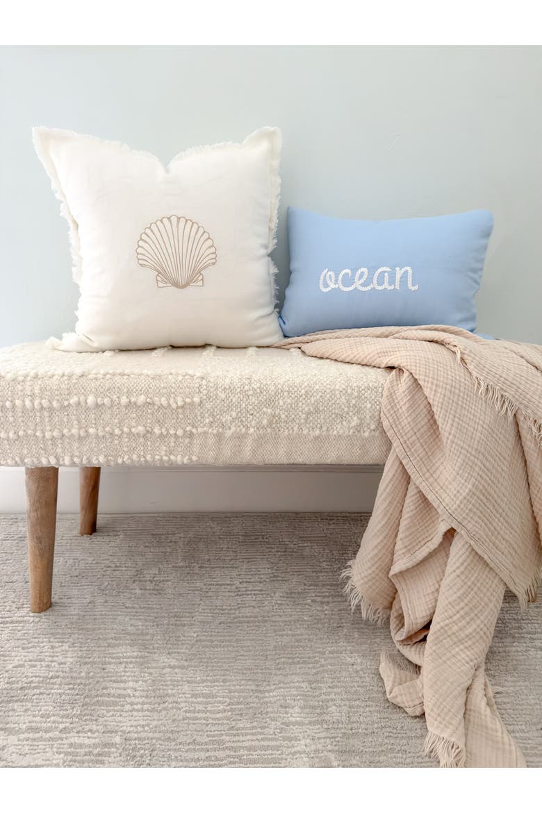 Ocean Knot Embroidered Linen Pillow with Down Alternative Insert, Alternate, color, White