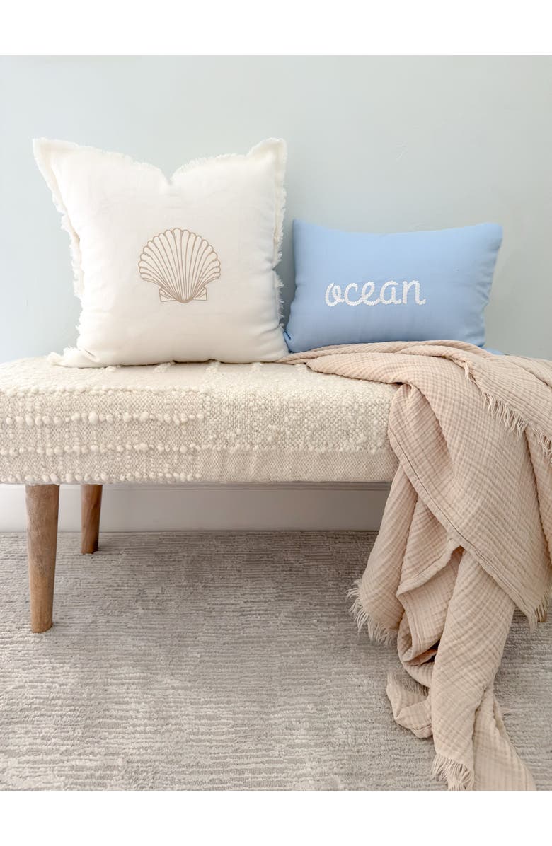 Anaya Ocean Knot Embroidered Linen Pillow with Down Insert, Alternate, color, White