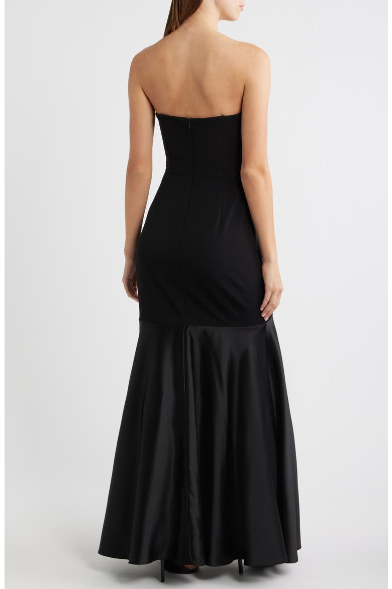 Strapless Crepe & Satin Mermaid Gown, Alternate, color, BLACK