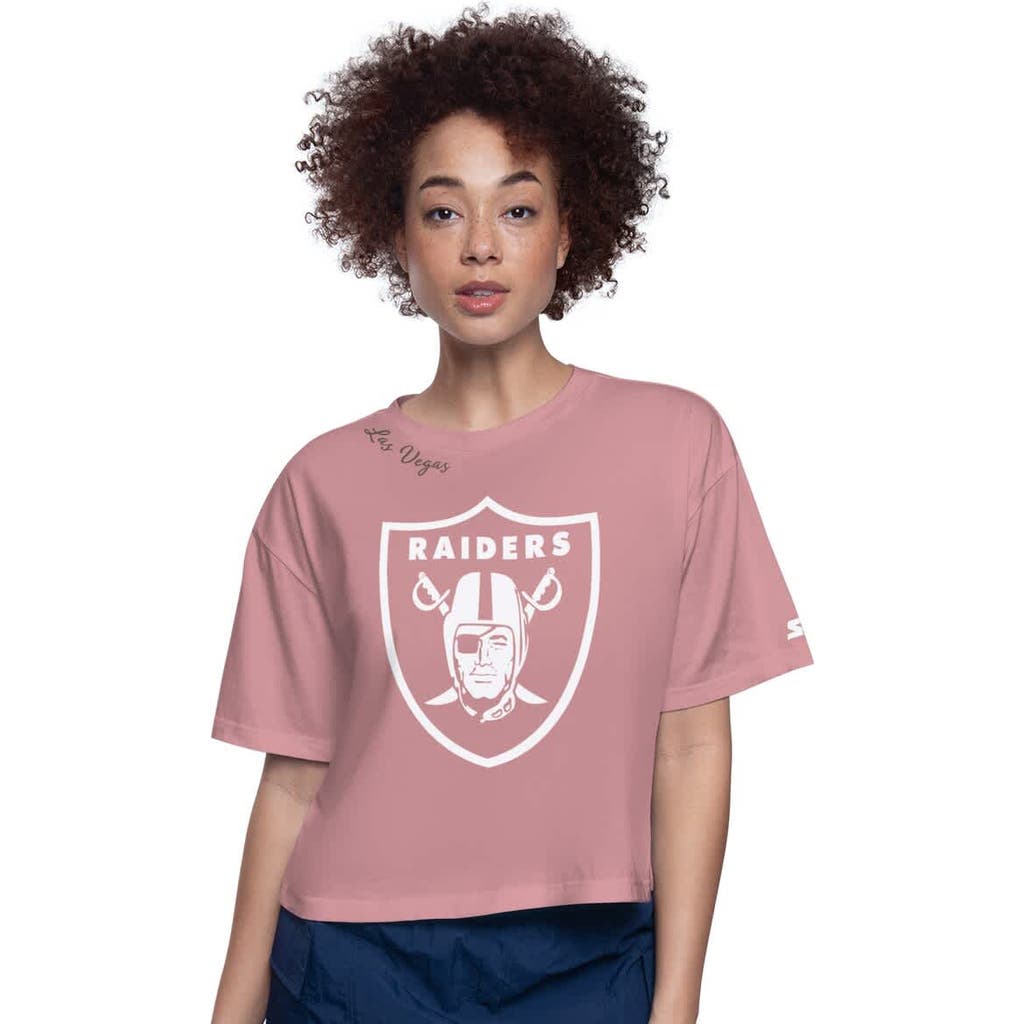 Starter Women's Pink Las Vegas Raiders Play The Ball Boxy Cropped T-shirt In Pink