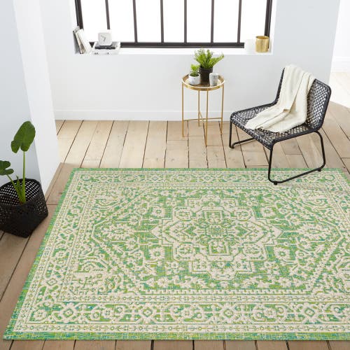 Jonathan Y Sinjuri Medallion Textured Weave Indoor/outdoor Area Rug In Cream/green