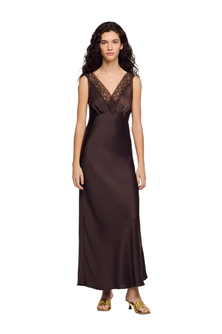 Lace collar maxi dress, Alternate, color, Brown