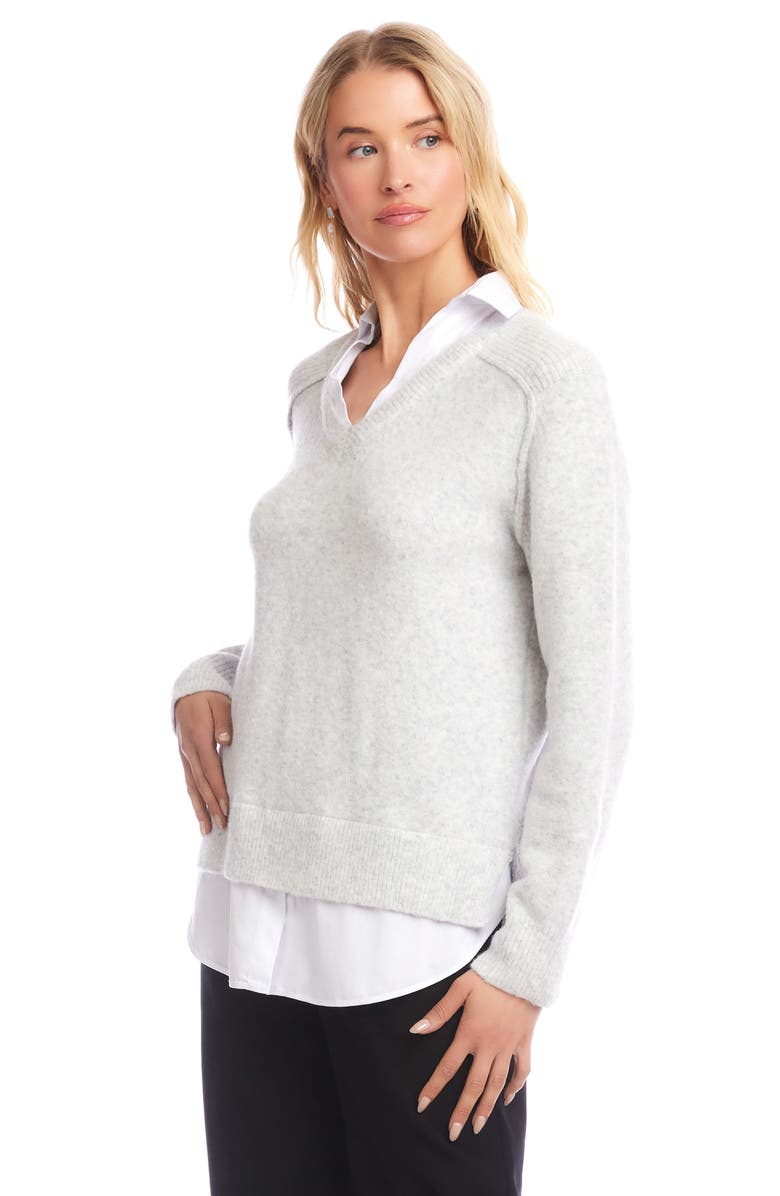 Karen Kane Mixed Media Layered Sweater, Alternate, color, Light Heather Gray