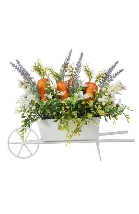 12.5"L Easter Carrot Metal Wagon Centerpiece