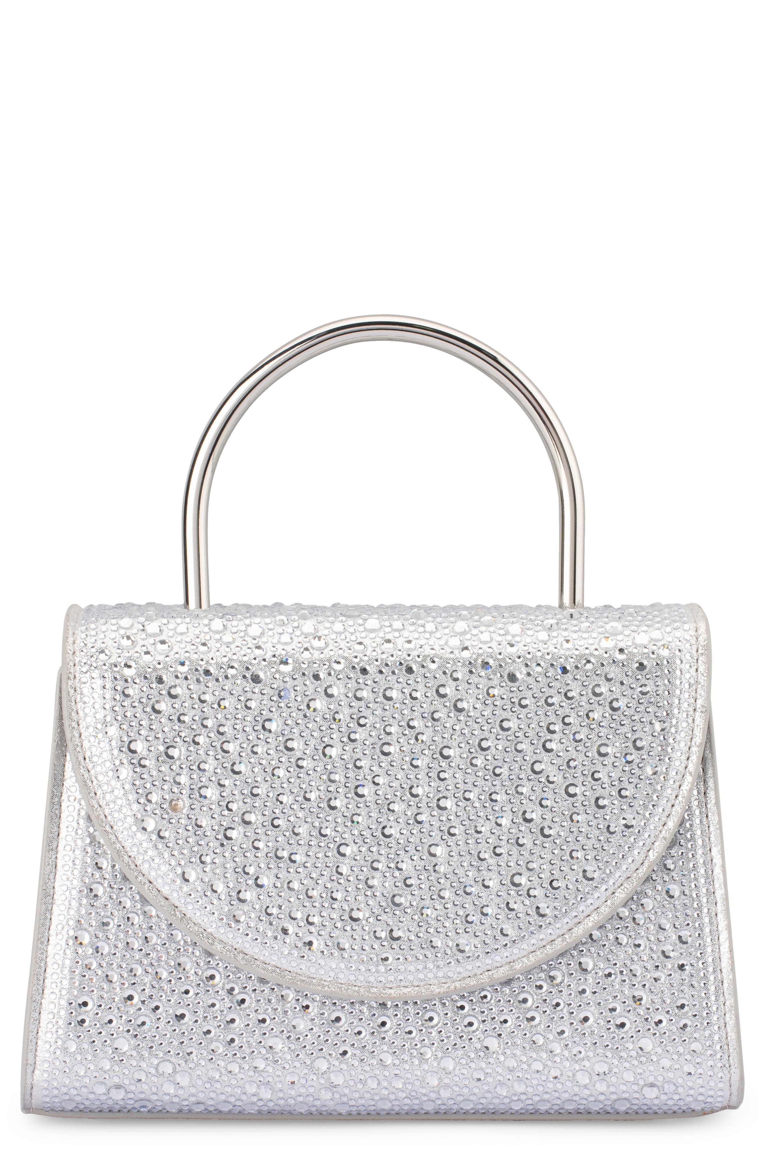 Olga Berg Annabel Crystal Top Handle Bag, Main, color, Silver