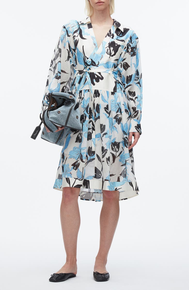 3.1 Phillip Lim Joyful Tulips Long Sleeve Silk Blend Shirtdress, Main, color, Ivory Multi