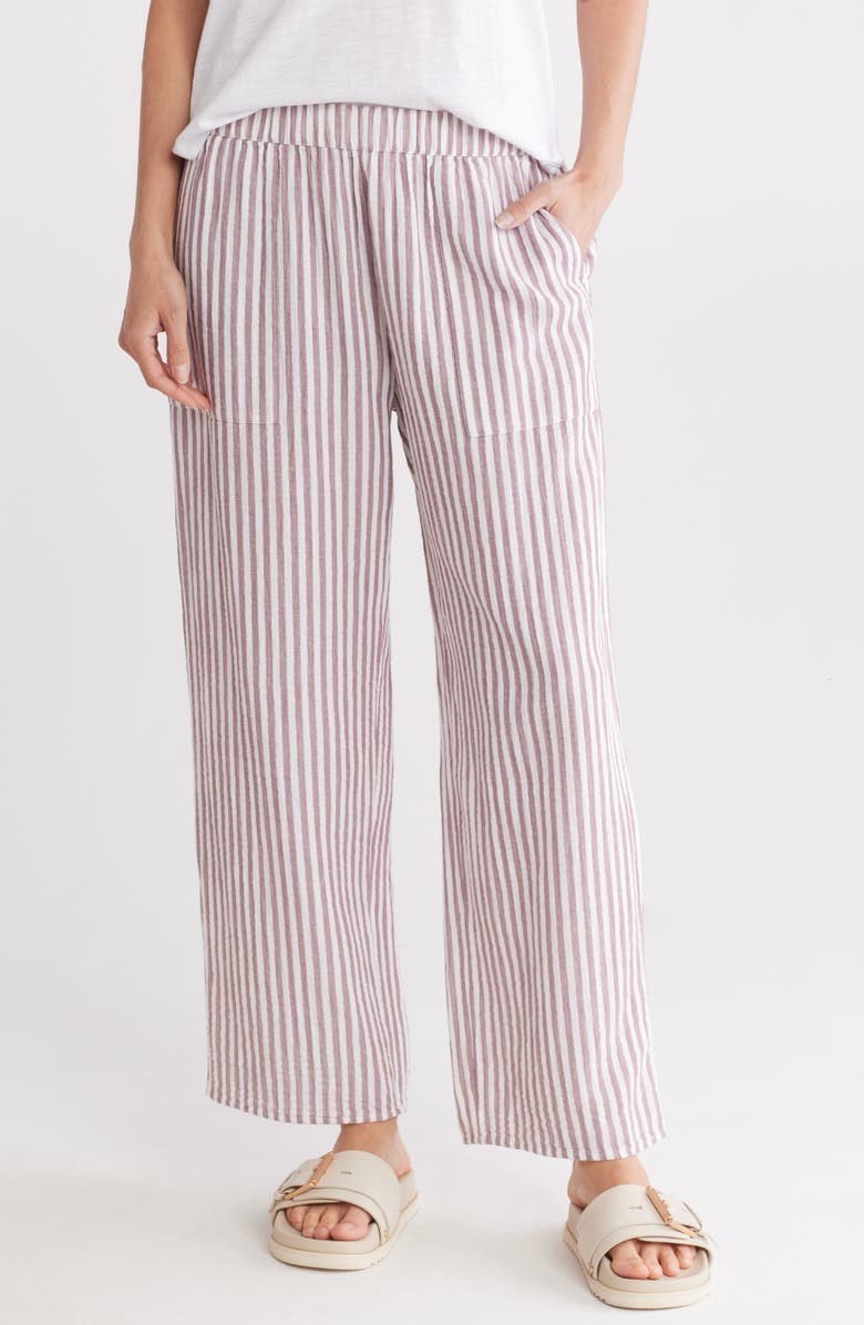 Caslon<sup>®</sup> Stripe Wide Leg Pull-On Pants, Main, color, Purple- White Brianne Stripe
