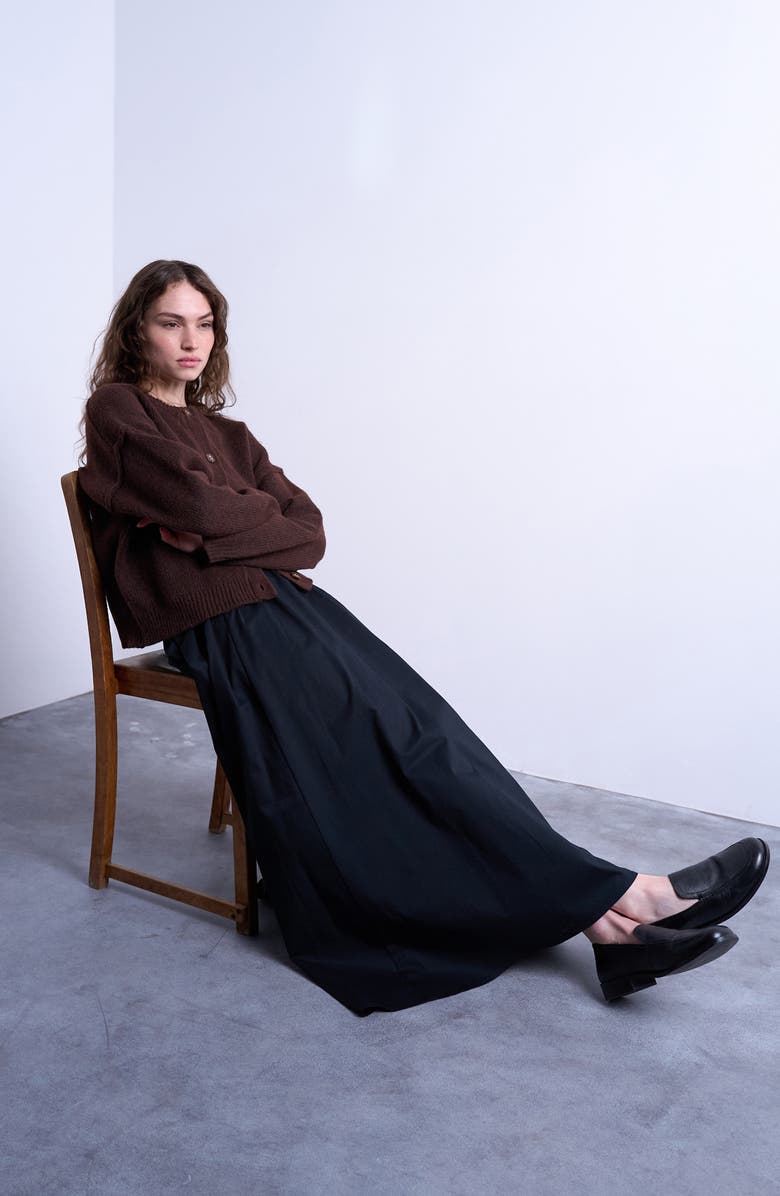 Topshop Stretch Cotton Twill A-Line Skirt, Alternate, color, Black