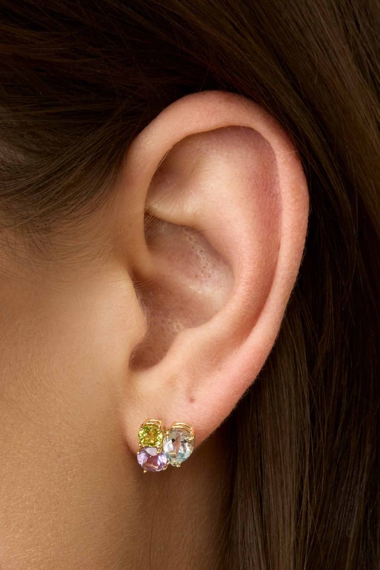 14K Yellow Gold Regal Cluster Studs, Alternate, color, 14K Yellow Gold, Multicolor