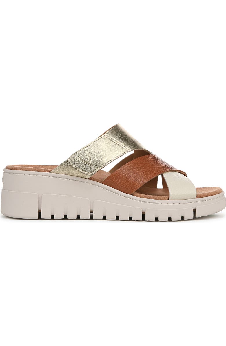 Vionic Uptown Sunset Platform Wedge Slide Sandal, Alternate, color, Tan/Gold Met Leather