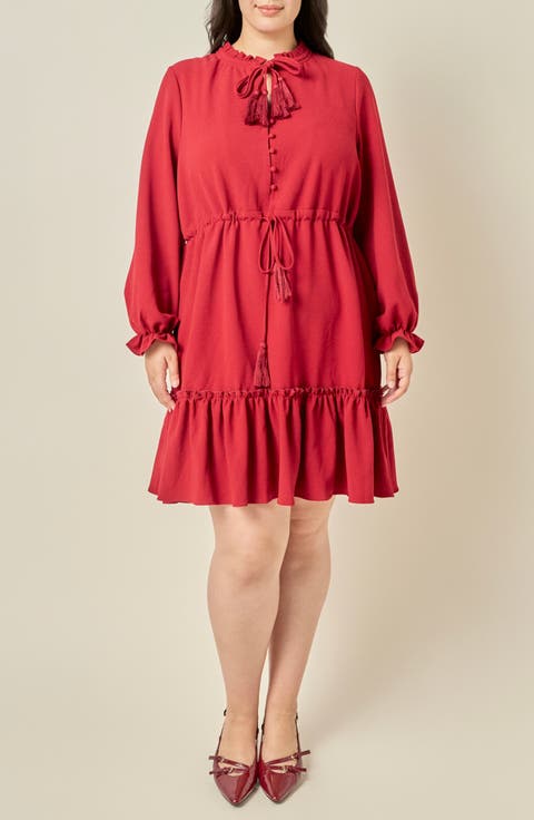 Tassel Trim Ruffle Dress