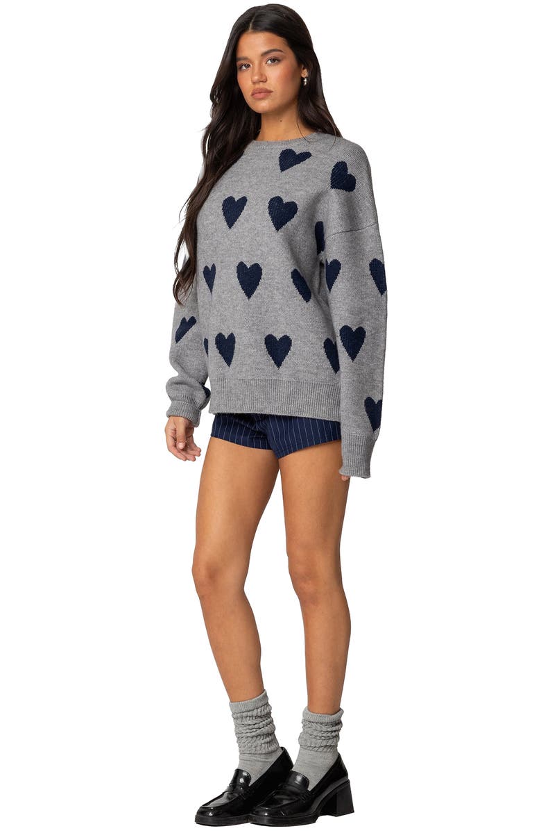 EDIKTED Big Heart Oversize Sweater, Alternate, color, Gray-Melange