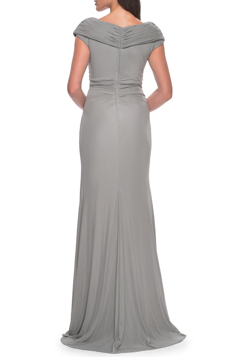 Elegant Net Jersey Long Gown with Ruching, Alternate, color, Silver