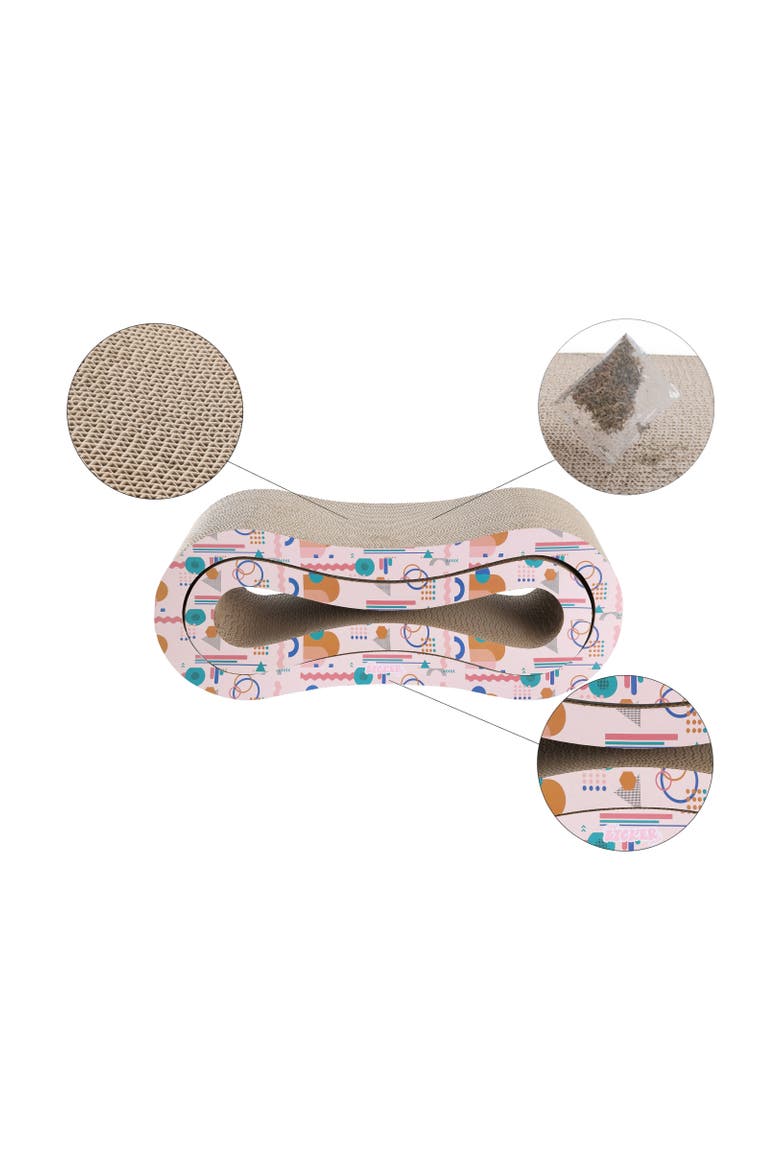 Suvi Modern Cardboard Infinity 2-in-1 Lounge Bed Cat Scratcher with Catnip, Alternate, color, Multi Colored