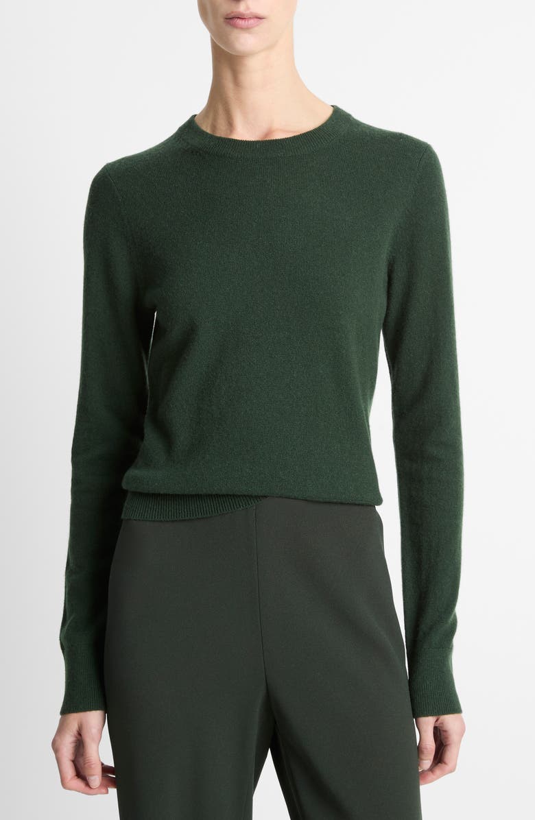 Vince Rib Crewneck Cashmere Sweater, Main, color, Forest