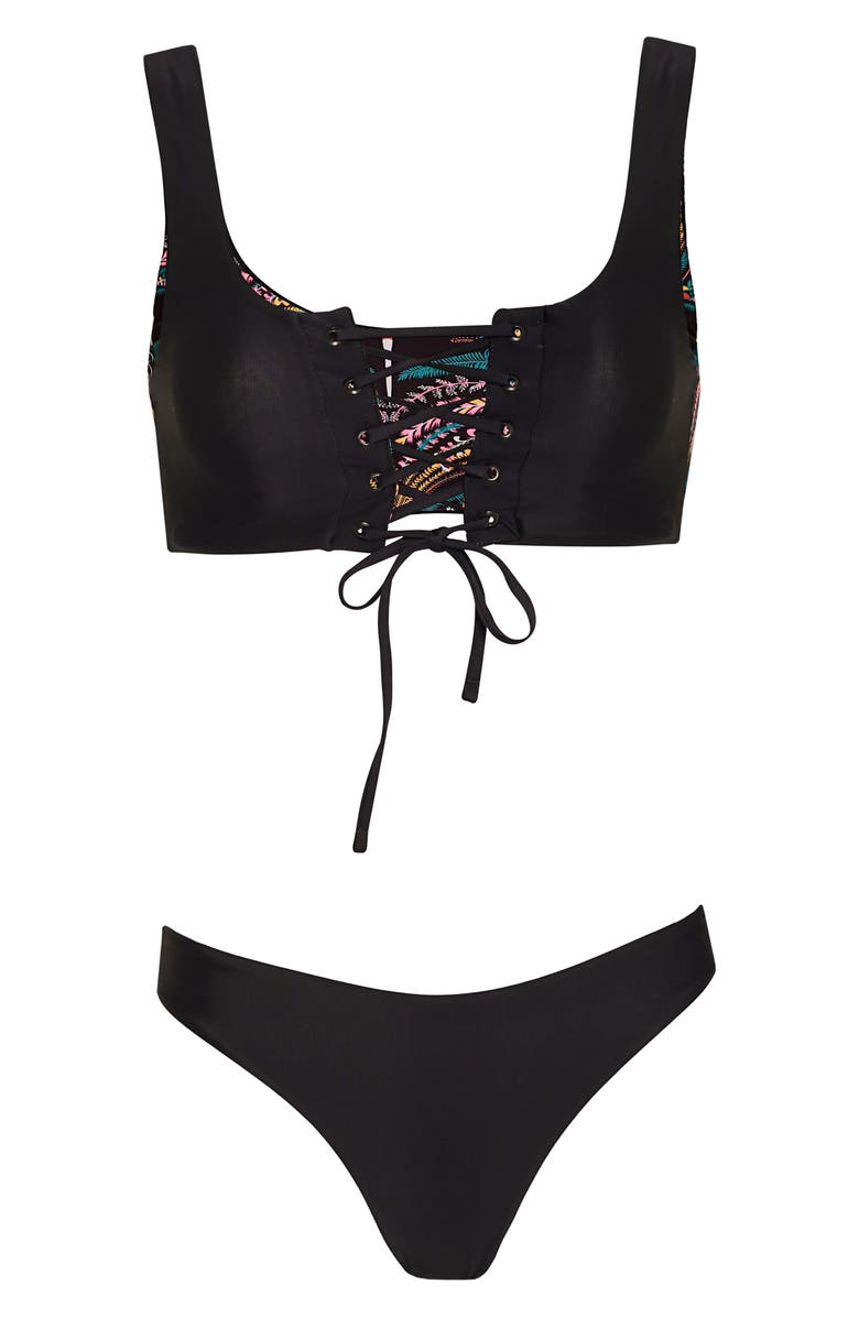 Maaji Midnight Black Dazzle Reversible Bikini Top, Alternate, color, Black