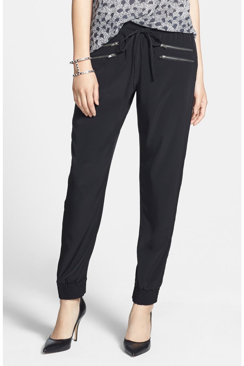 Zip Detail Track Pants, Main, color, BLACK