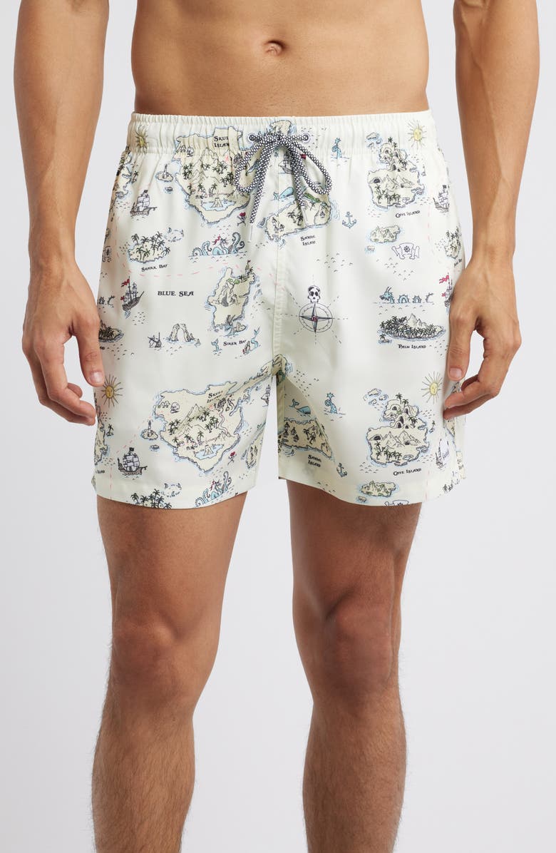 Boardies Treasure Map Mid Length Swim Trunks, Main, color, Cream